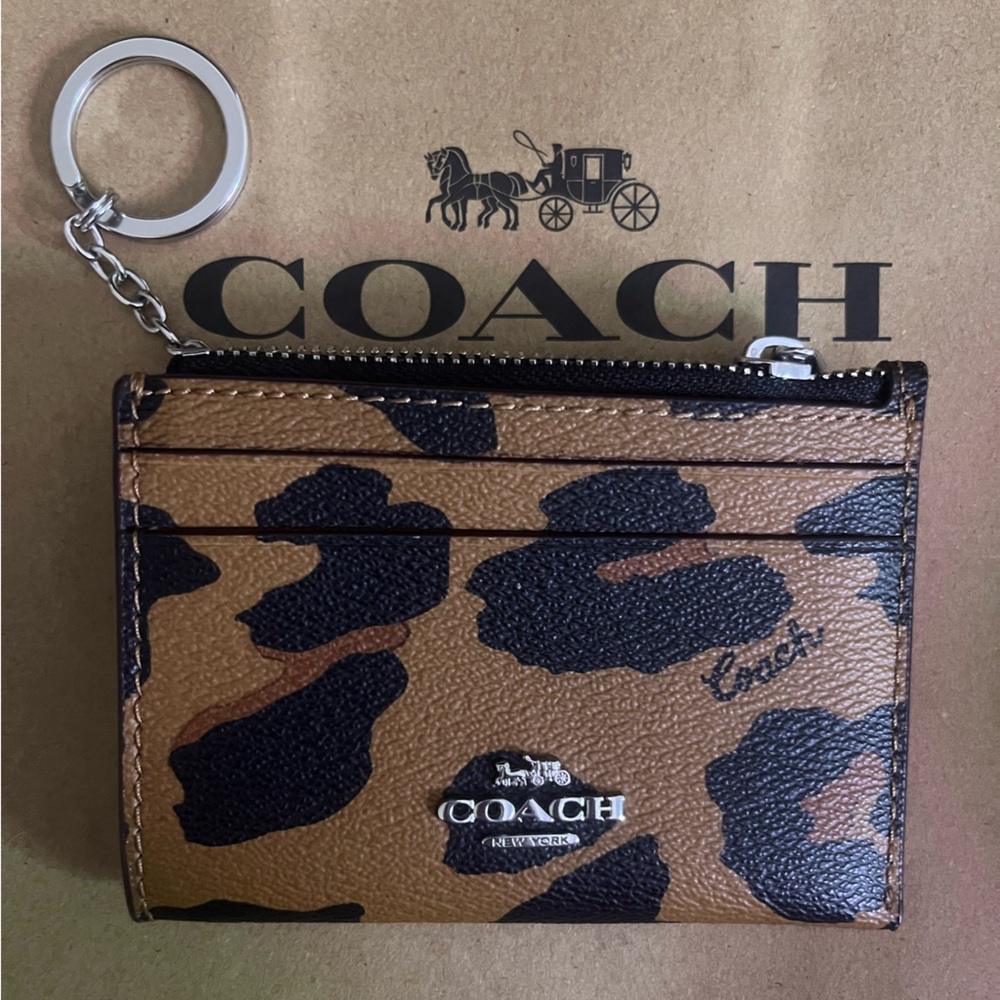 Coach Outlet Mini Skinny Card Case With Leopard Print